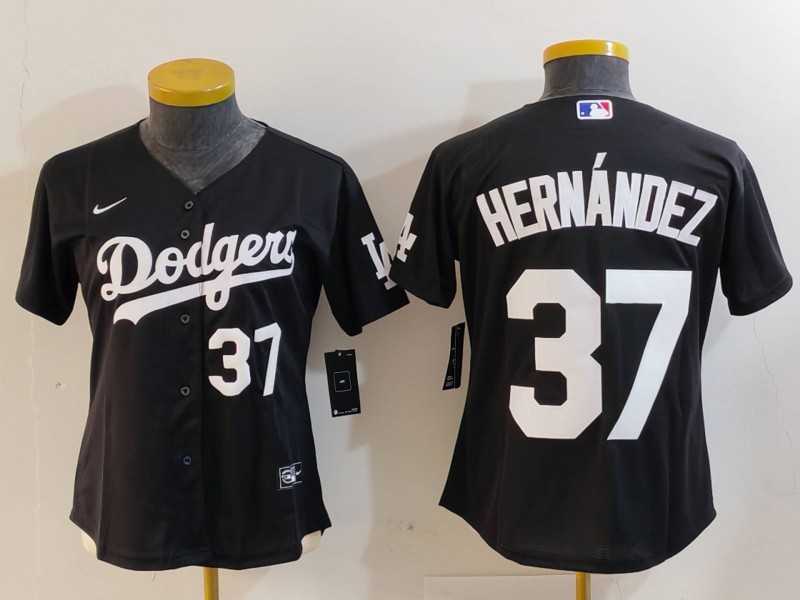 Women%27s Los Angeles Dodgers #37 Teoscar Hernandez Number Black Cool Base Stitched Jerseys->mlb womens jerseys->MLB Jersey